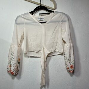 Rare Editions Cream Blouse with Floral Sleeves